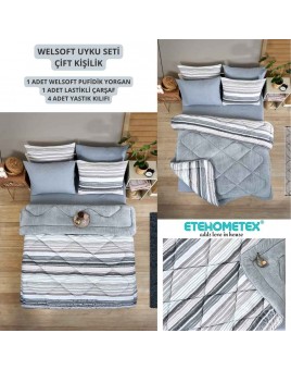 ETE HOMETEX ÇİFT KİŞİLİK WELSOFT UYKU SETİ TASEL GRİ 8696474231989